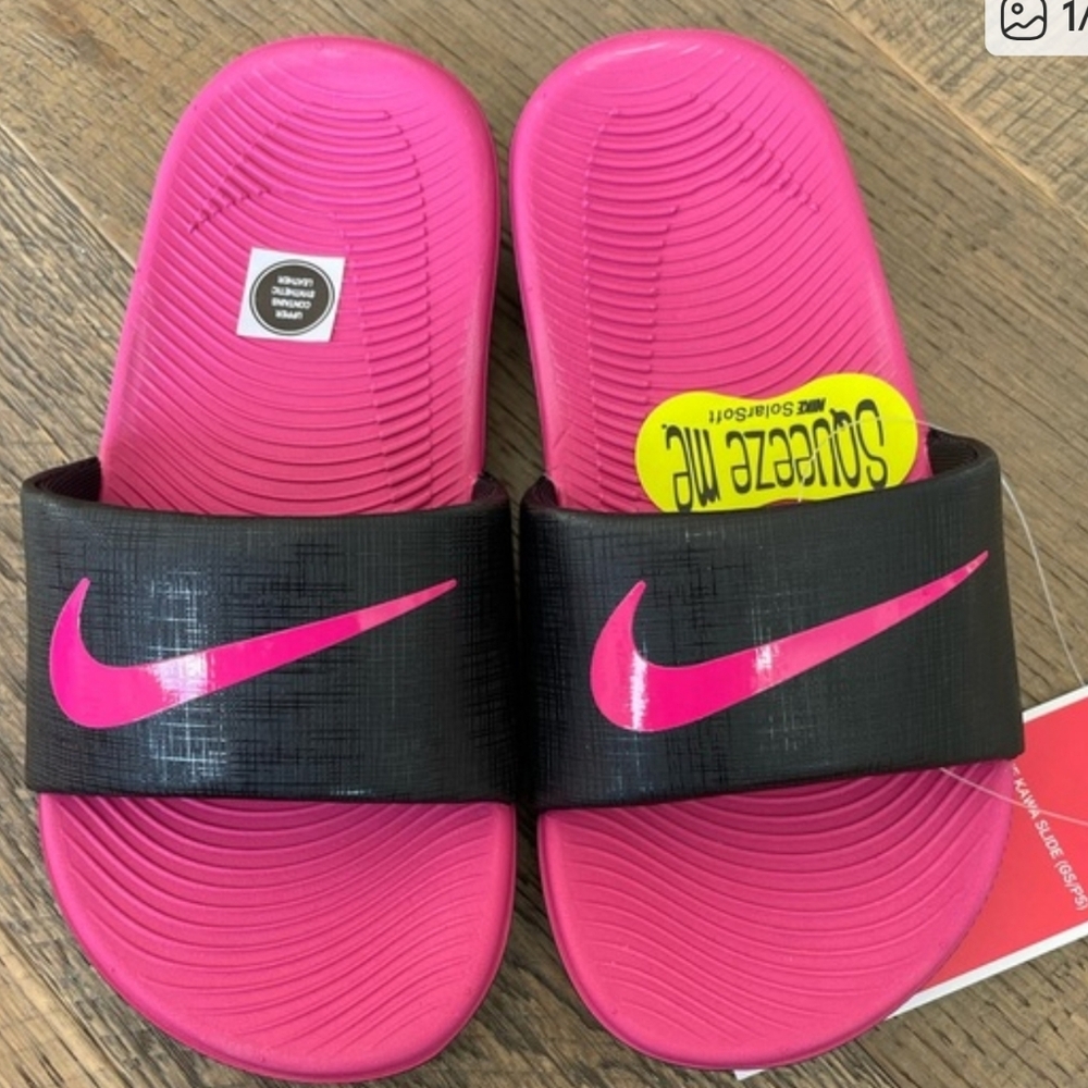 Nike Kids Pink and Black Slide Sandals 11